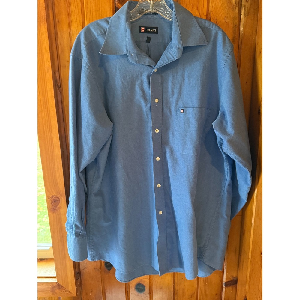 Chaps Mens‎ Oxford Dress Shirt Wrinkle Free Light Blue 16-16 1/2 32/33